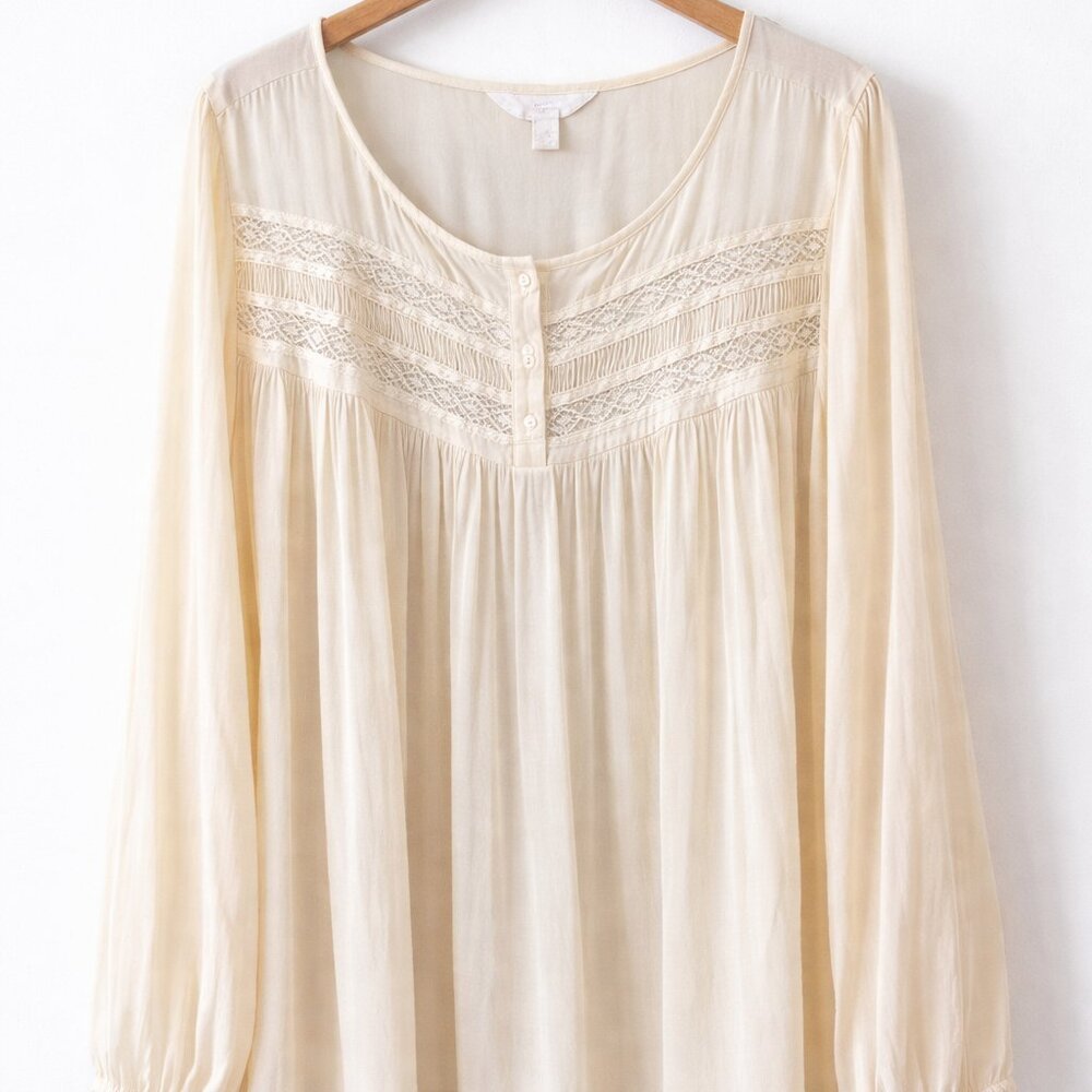 Lauren Conrad Ivory Boho Blouse XXL Lace Detail Flowy Peasant Top